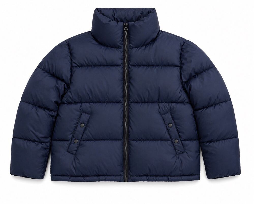Hudson Men's Navy Puffer Jacket L Full Zip Stand-Up Collar Pockets Short 300